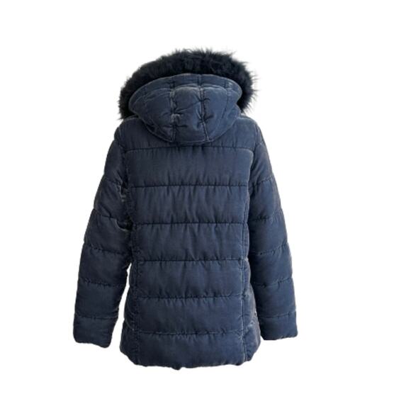 Loft Blue Faux Fur Detachable Hood Crushed Velvet Puffer Quilted Coat Small - Picture 5 of 13